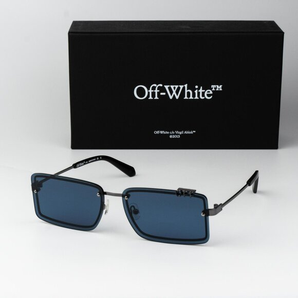 Off-White TAMPA Men Sunglasses Gunmetal Blue Rectangular...